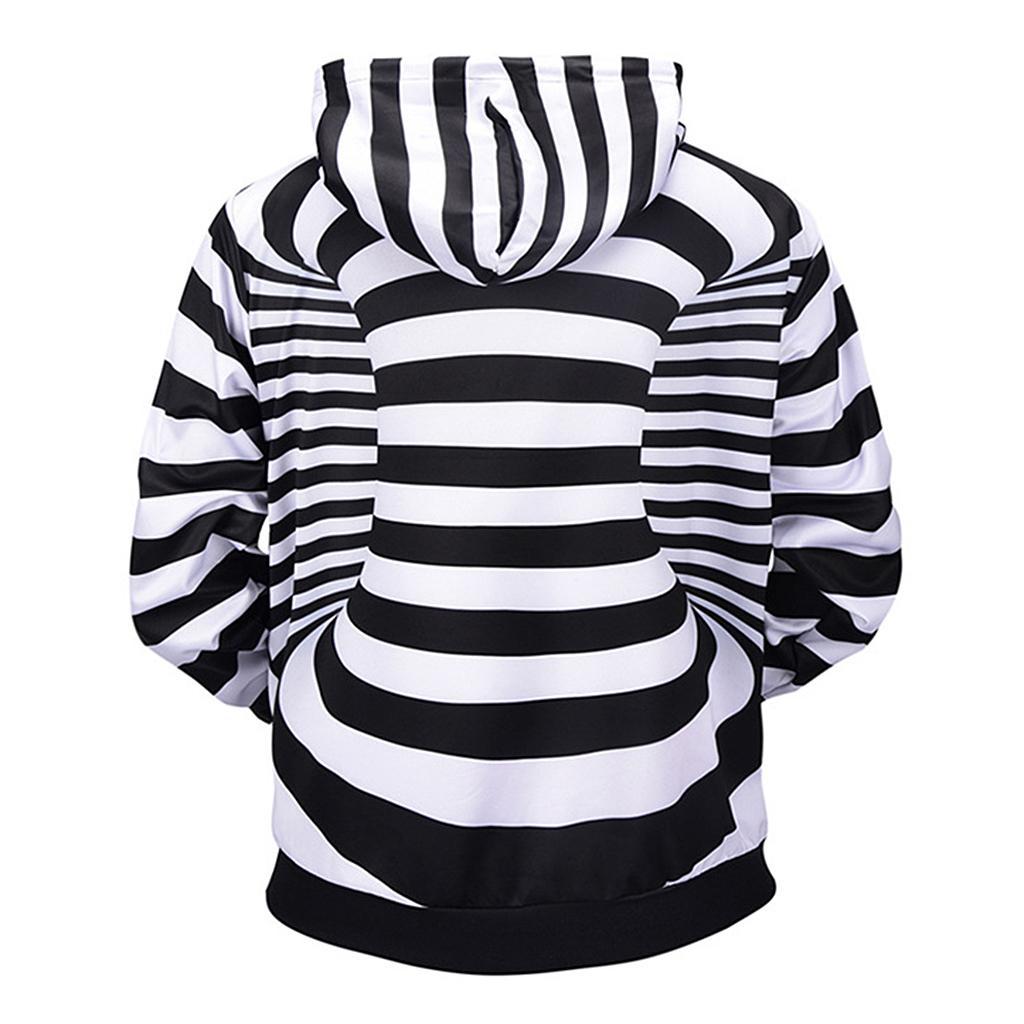 Novelty Men Women 3D Zebra Cross Stripe Hoodie Sweater Sweatshirt Jacket Coat Pocket Pullover Tops