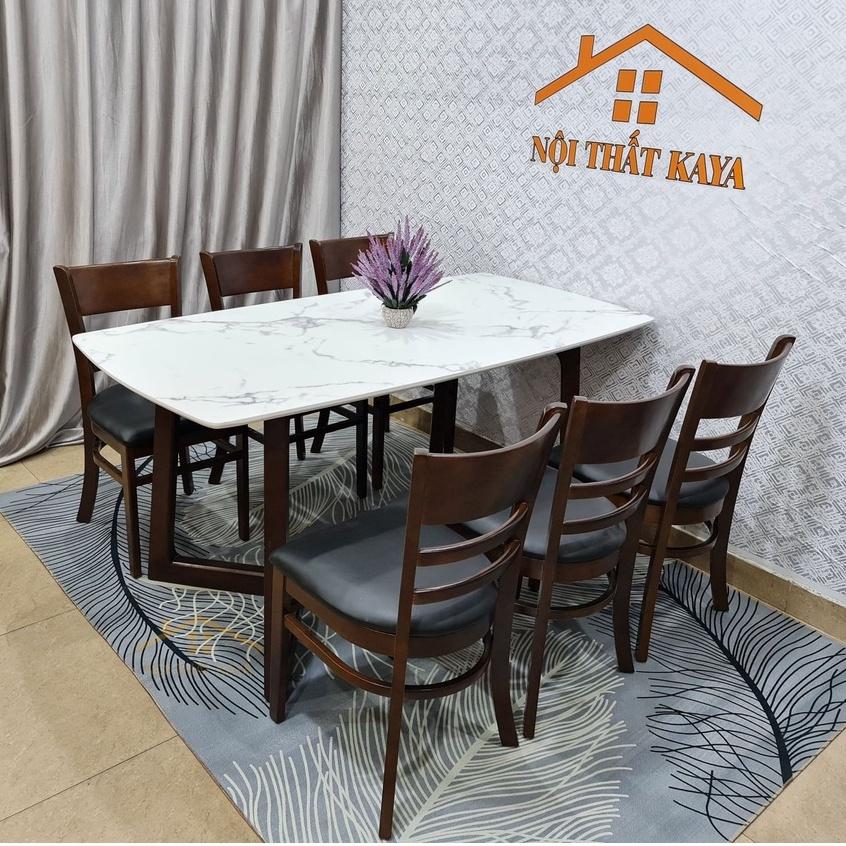 Bộ bàn mặt đá nhập khẩu Malaysia 6 ghế Mostar 80cm x 160cm x 75cm chân M (Tự Nhiên)