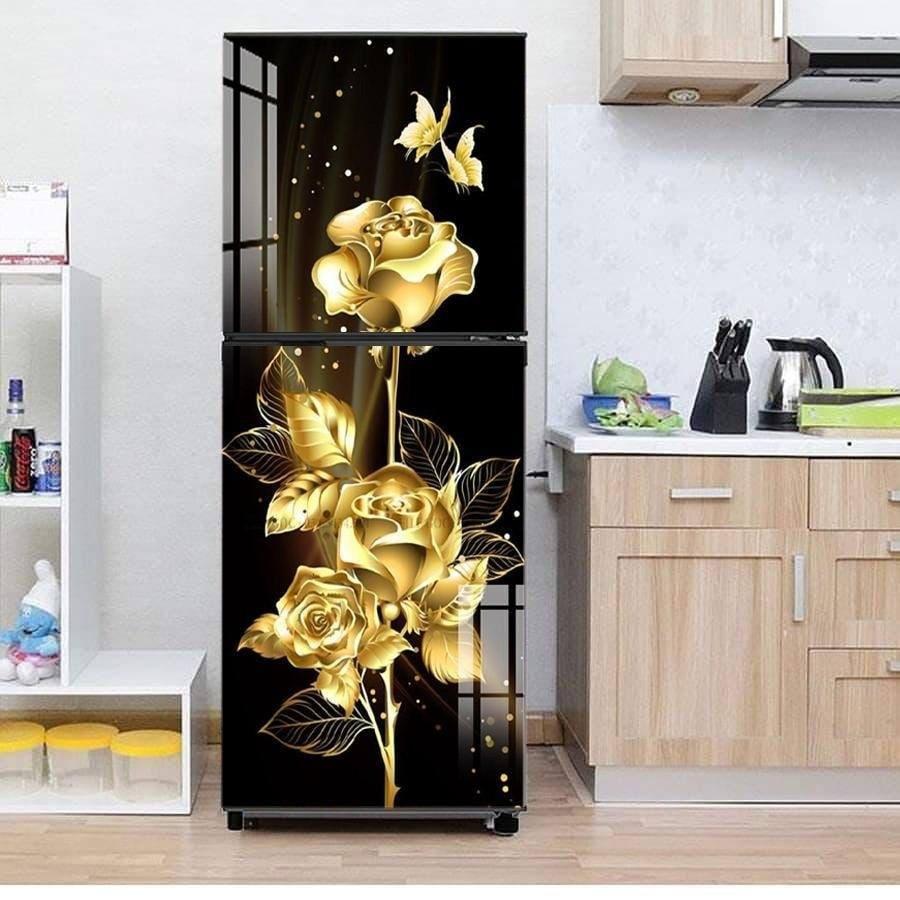 DECAL 3D TỦ LẠNH MẪU HOA HỒNG VÀNG MẪU MỚI