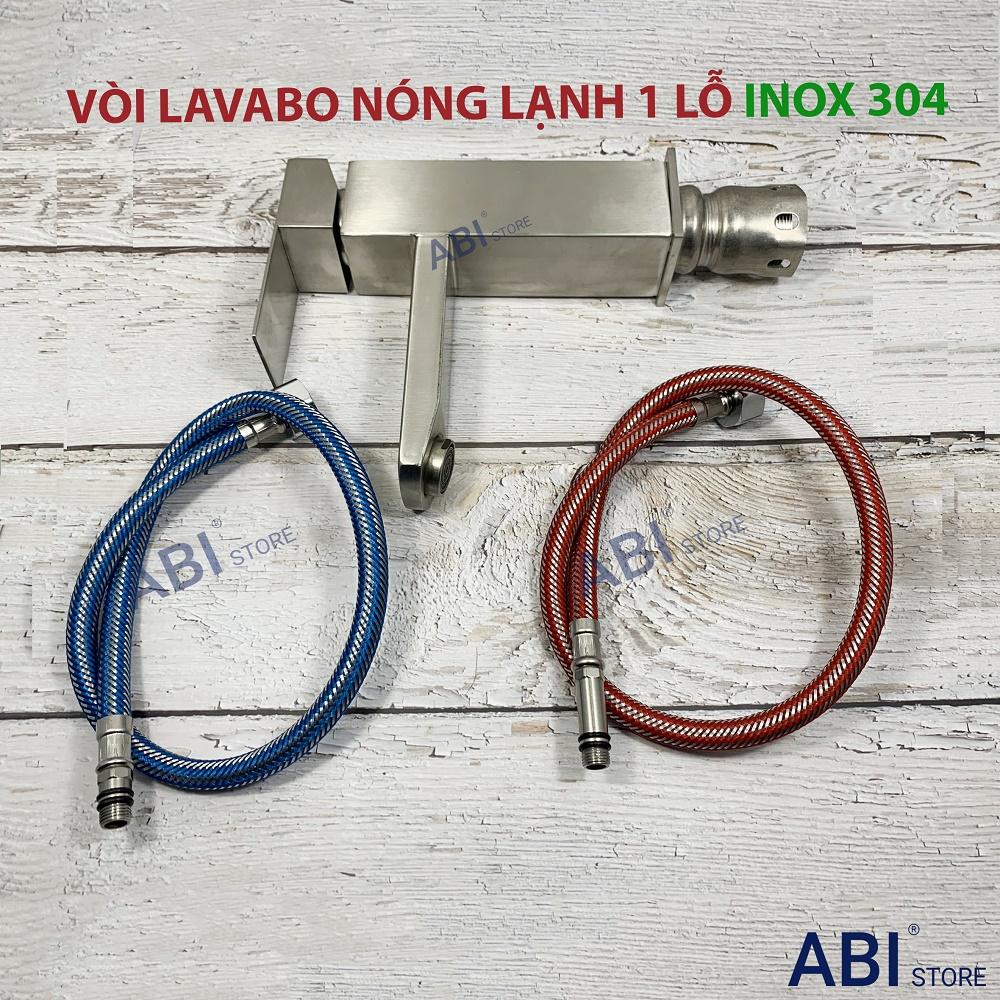 Vòi lavabo nóng lạnh inox 304 vuông kèm đôi dây cấp nước hàng đẹp