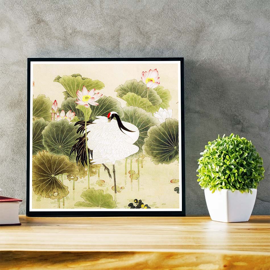 Bộ 3 tranh canvas hoa sen bút pháp thủy mặc HS3T01
