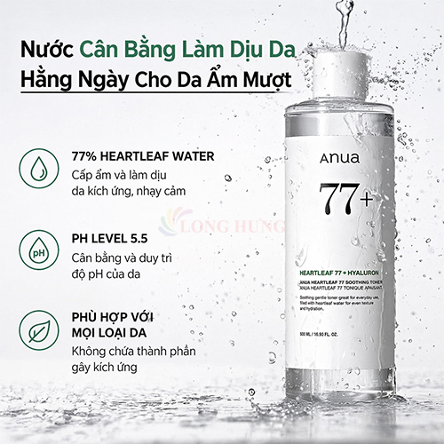 Nước cân bằng da Anua Heartleaf 77+ Hyaluron Soothing Toner (150ml) - Hàng chính hãng