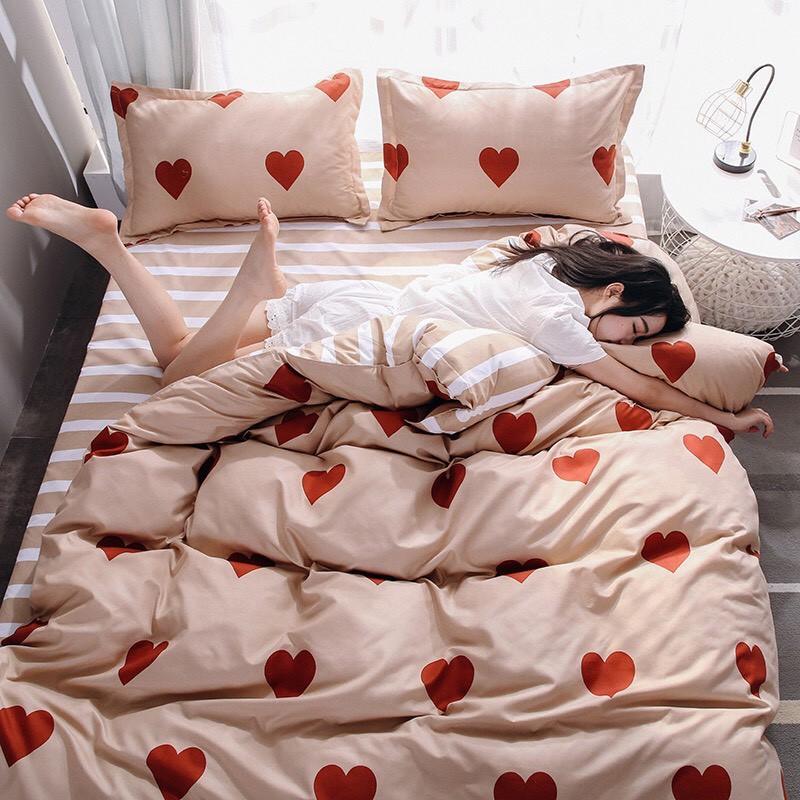 Bộ chăn ga Cotton Poly tim đỏ - mẫu mới phong cách Hàn Quốc