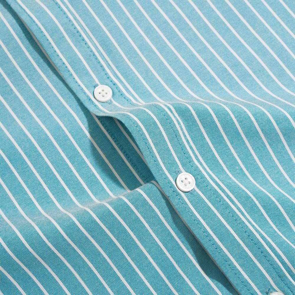 Áo Sơ Mi Nam Dài Tay Xanh Lục Lam Phối Sọc BY COTTON Blue Cyan Stripes Oxford