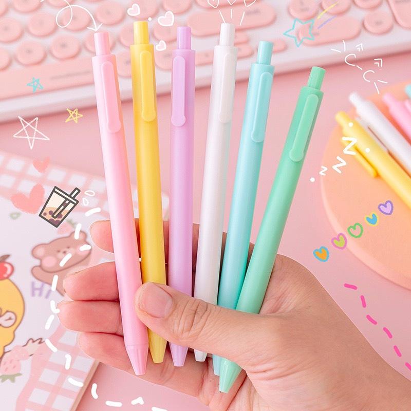 Bút bi gel bấm nhiều màu Macaron cute - 0.5mm - mực nước đen - VPP THIÊN ÁI