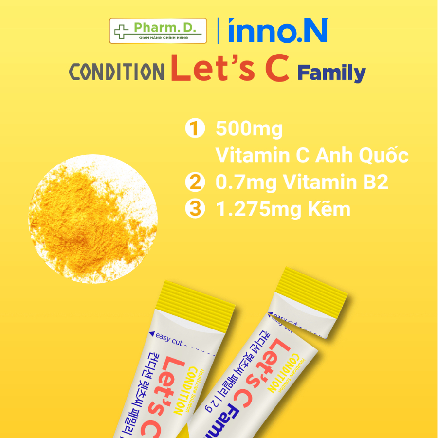 Gói Uống CONDITION Let's C Family inno.N Bổ Sung Vitamin C, Kẽm, Vitamin B2 Hỗ Trợ Sức Khỏe