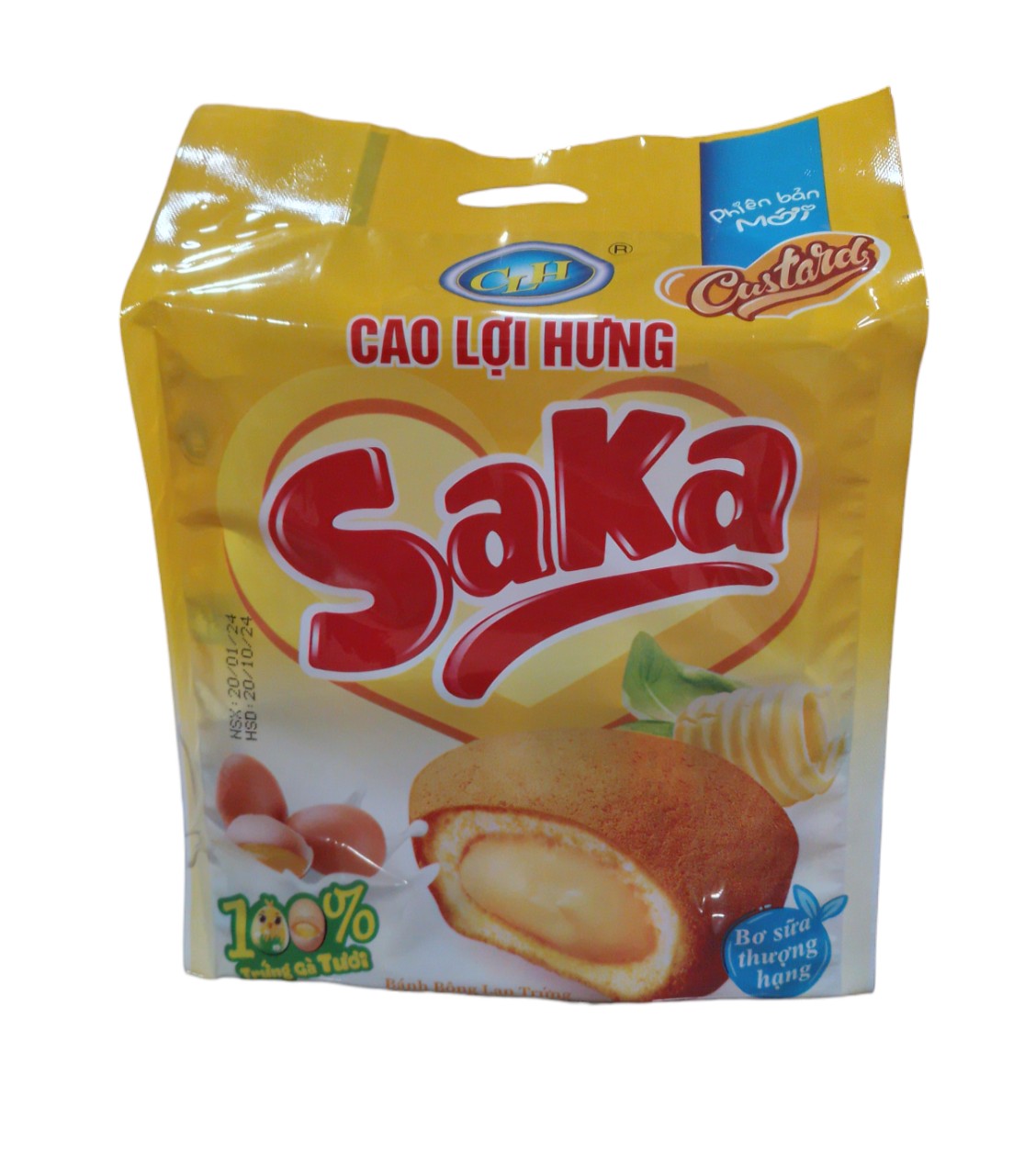 Bánh bông lan Custard Bơ Sữa Saka 100% từ trứng gà tươi (10 cái x 17g)