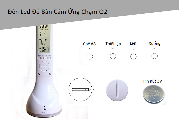 Đèn led để bàn cảm ứng chạm Q2 ( ĐÈN LED, ĐỒNG HỒ, BÁO THỨC, XEM NHIỆT ĐỘ ) - Màu ngẫu nhiên