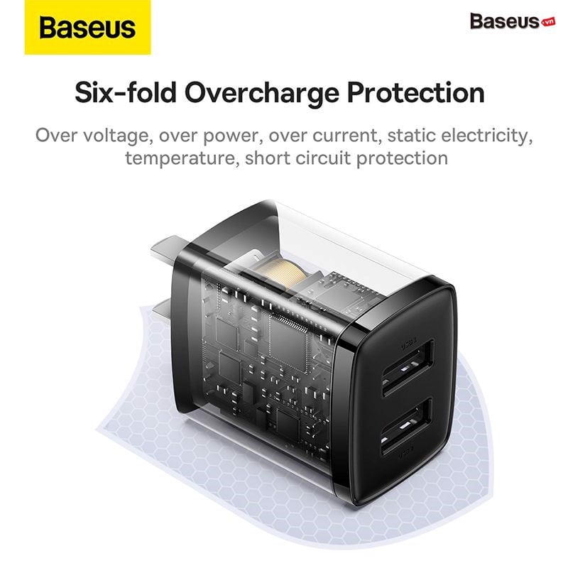 Củ sạc đa năng Baseus Compact Charger 10.5w 2 cổng USB A CCXJ - Hàng chính hãng