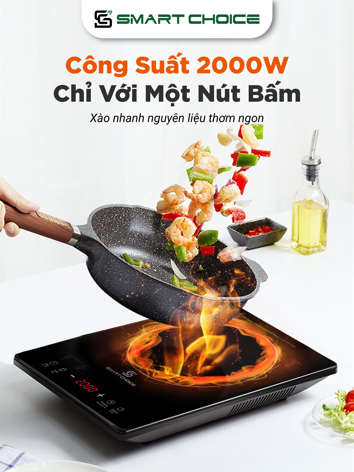 Bếp Từ Cảm Ứng SmartChoice Hàng Chính Hãng SCG-BTD003, Mặt Kính Ceramic Chống Thấm Nước Chống Mài Mòn