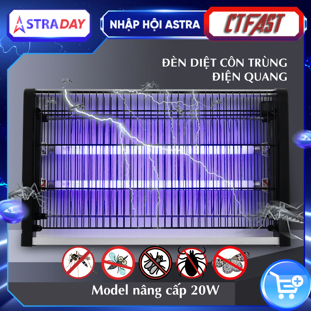 Đèn bắt muỗi và các loại côn trùng điện quang cao cấp CTFAST 02 - Máy diệt ruồi tự động bằng sóng ánh sáng, điện cao áp thiết kế lưới bảo vệ an toàn hoạt động êm ái, sử dụng tại nhà, cơ quan trường học..