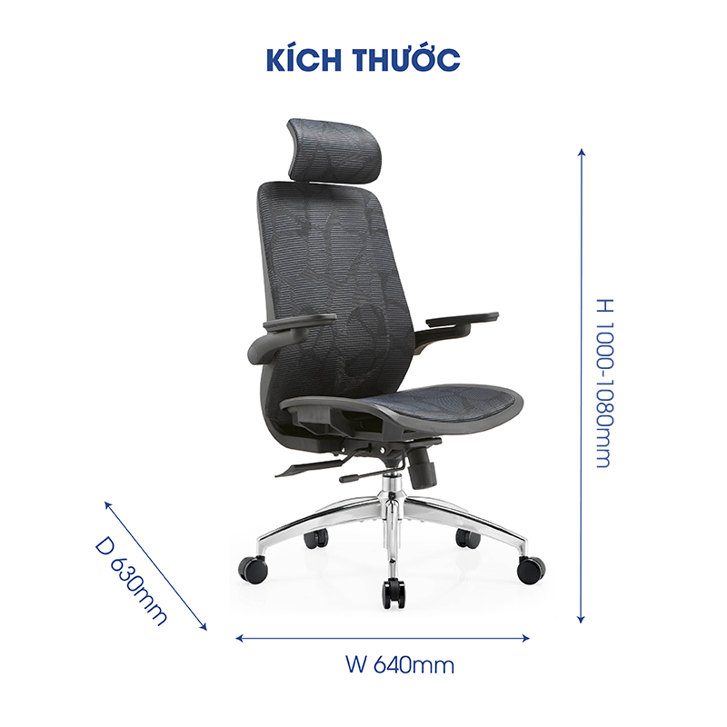 Ghế công thái học Ergonomic GOVI Como C212A - Tựa đầu điều chỉnh độ cao, lưng và đệm bọc vải lưới 3D, thiết kế tinh tế