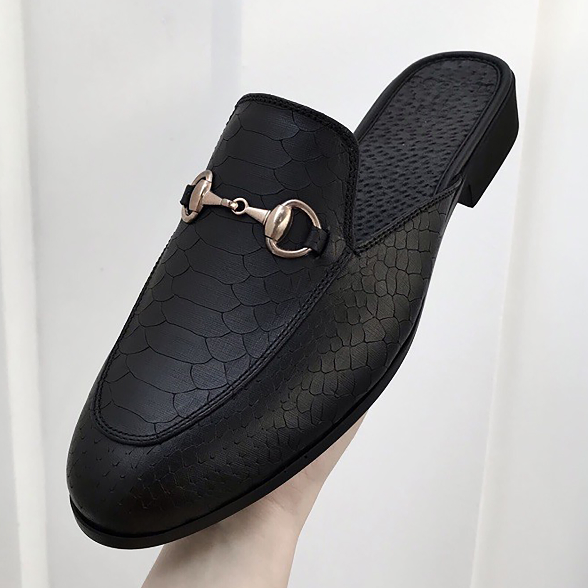 Giày sục da trăn đen lì TEFOSS HT01 độc lạ và sang trọng size 37 - 43