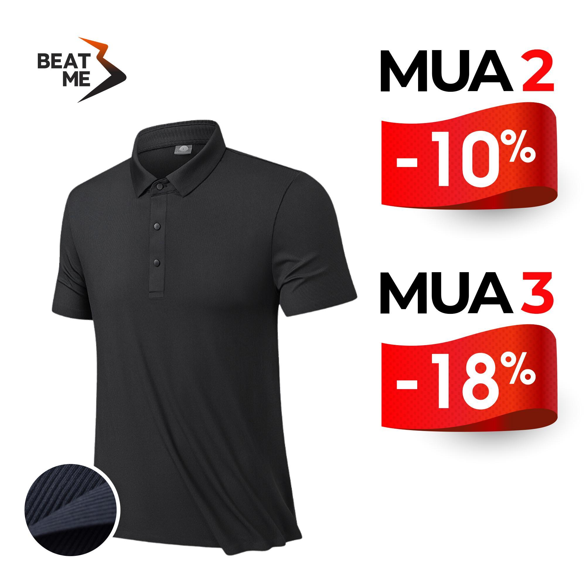 Áo Thun Polo Phong Cách Thể Thao Tối Giản Không Nhăn Vải Silk Mát Lạnh Vân Vải 3D Màu Đen