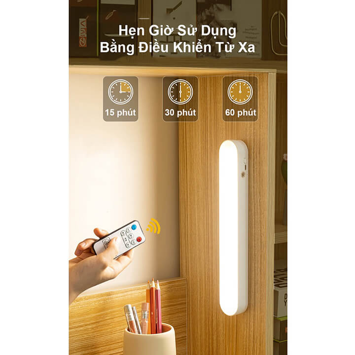 Đèn Học Led Chống Cận Có Điều Khiển Từ Xa Tích Điện 3 Chế Độ Sáng, Đèn Đọc Sách Cảm Ứng Gắn Phòng Ngủ Bàn Trang Điểm