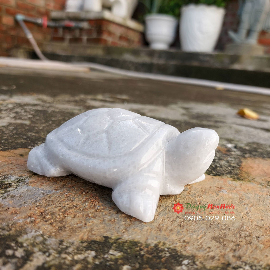 Tượng rùa đá phong thuỷ đá trắng Non Nước kích thước 8cm