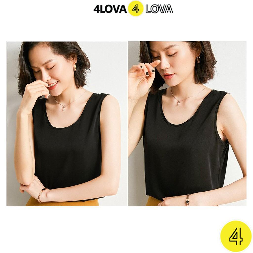 Áo sát nách nữ cổ tròn 4LOVA chất lụa satin cao cấp phong cách Hàn Quốc