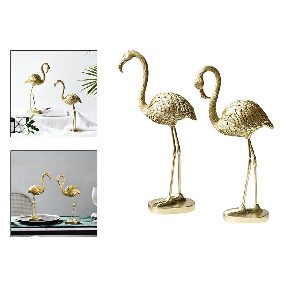 2x Gold Flamingo Figurine Statue Resin Sculpture Artwork Desktop ...