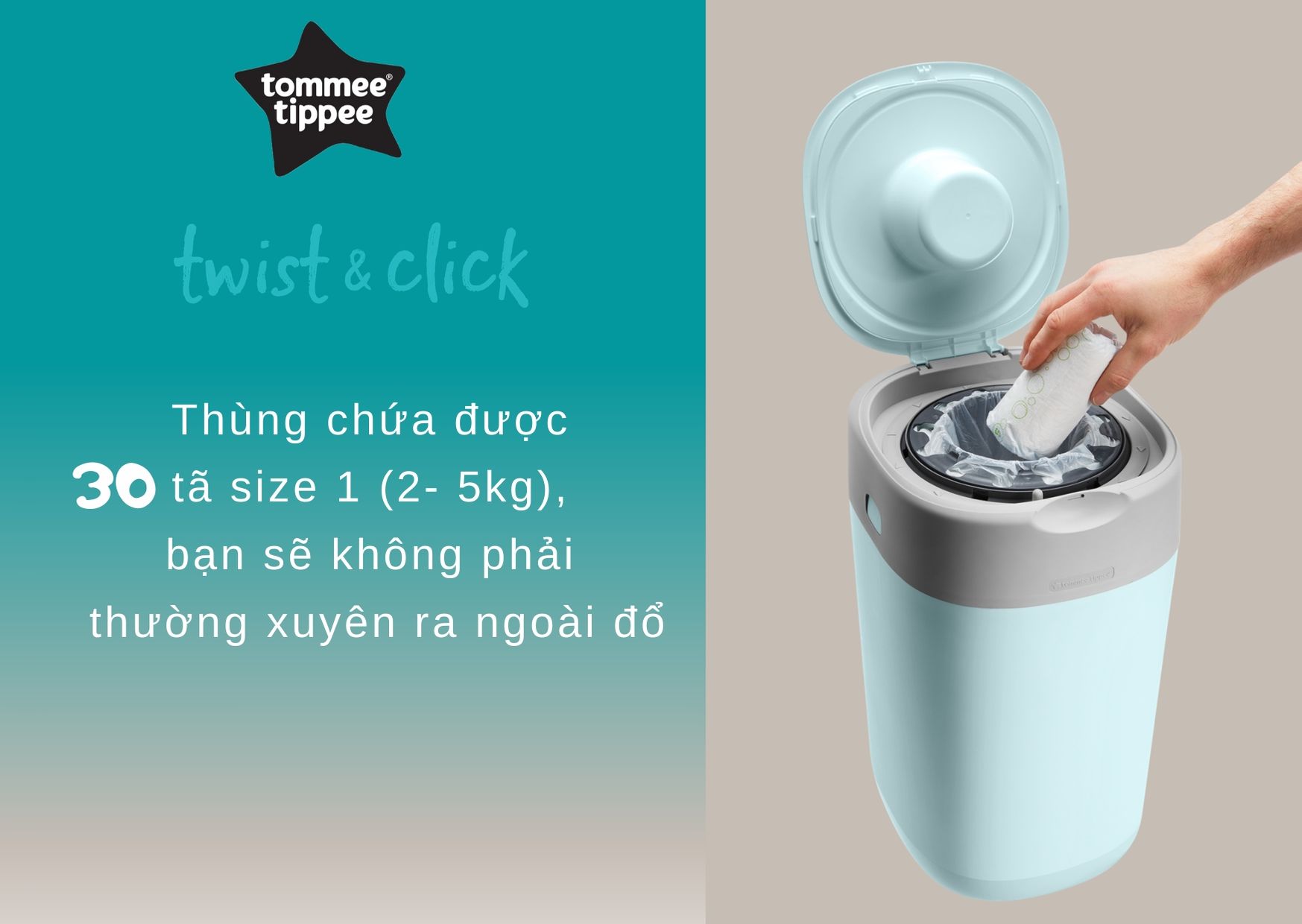 Thùng xử lý tã cho bé Tommee Tippee - Twist &amp; Click - Xanh dương