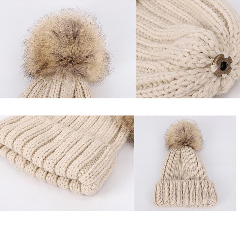 Cô Gái Mùa Đông Nón Bò Ấm Nón Len Và Khăn Phượt Bộ Trẻ Em Thật Lông Pompon Mùa Đông Mũ Giữ Ấm 50-55Cm Mũ Và Khăn Bộ