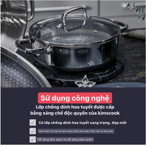 Nồi inox 3 lớp đáy liền cao cấp Kims Cook Blackcube Phủ chống dính Daikin-Nhật Bản thế hệ mới- 18cm/20cm/24cm/26cm - tặng 1 sạn inox