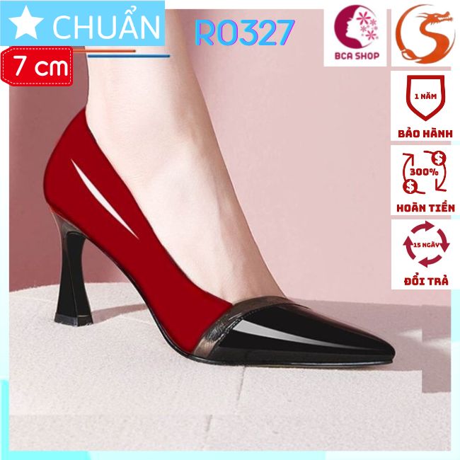 Giày cao gót nữ bít mũi RO327 ROSATA đế trụ vuông nhỏ, phối 2 màu nổi bật tại BCASHOP - màu đỏ