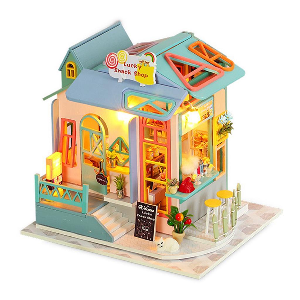 Mini Wooden Dollhouse Furniture Set Cottage Dream House Puzzle Toy A