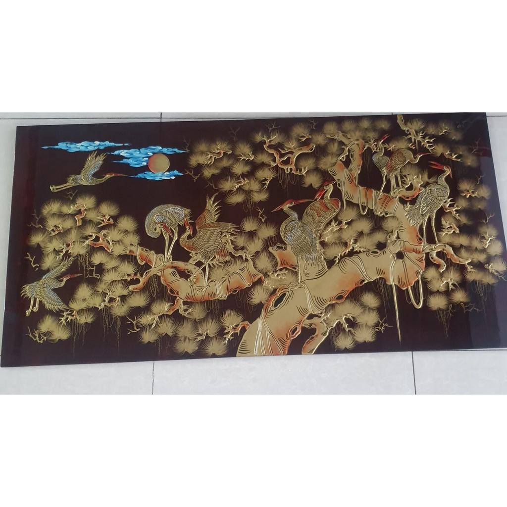 Tranh sơn mài Tùng Hạc đắp nổi hàng xuất khẩu 60x120 cm trang trí nhà cửa, quà tặng tân gia, khai trương ý nghĩa