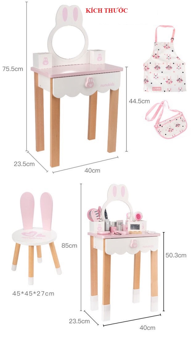 Đồ chơi bàn trang điểm thỏ 75,5cm bằng gỗ