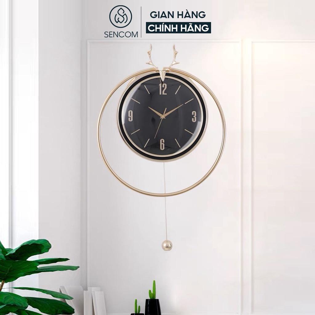 Đồng hồ treo tường nghệ thuật phong cách Bắc Âu 2 vòng tròn đen SENCOM decor trang trí nhà cửa- Hàng chính hãng