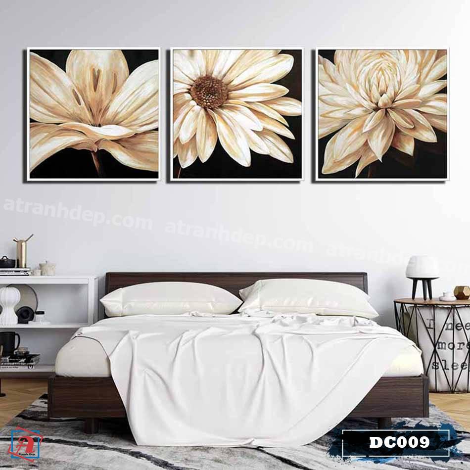 Bộ 3 tranh canvas treo tường decor hoa trắng – DC009