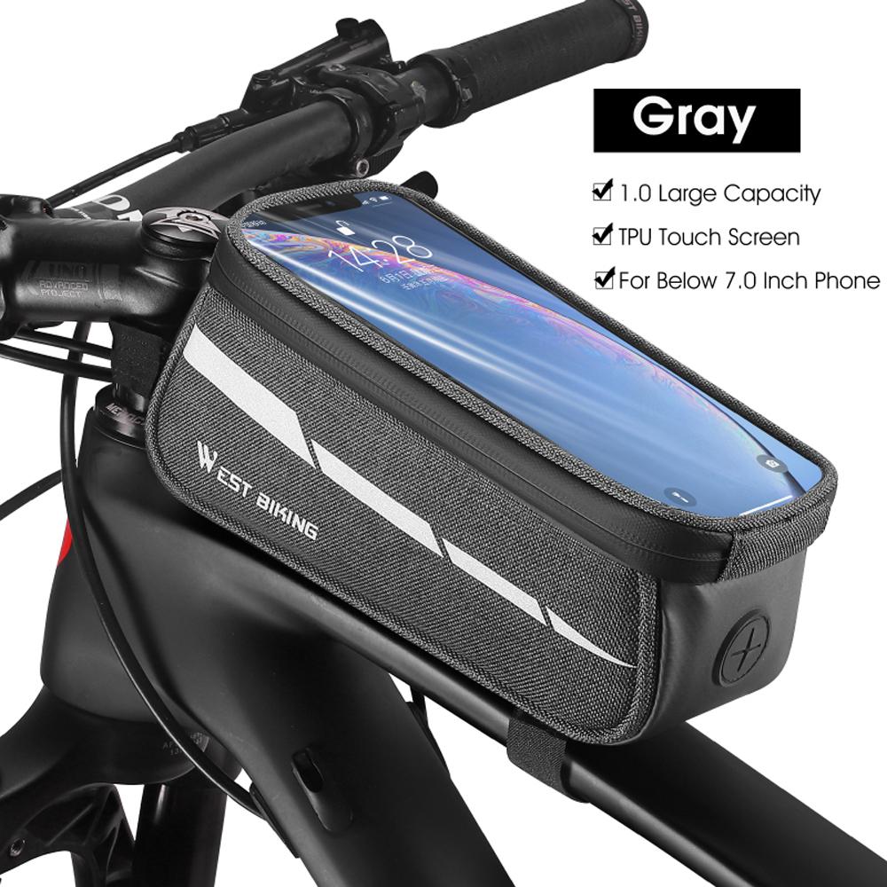 WEST BIKING 1L Bicycle Bag Reflective Bike Frame Fronttube Bag Touchscreen Mobilephone Bag Cycling Bag Road Bike Accessories