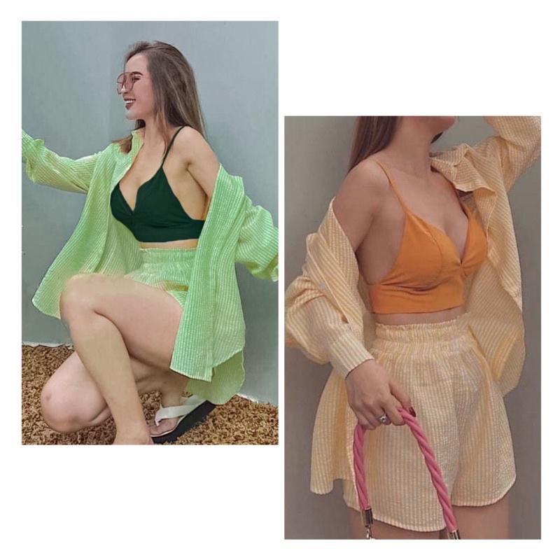 Set 3 món sơmi ngoài crop 2s cúp ngực quần short