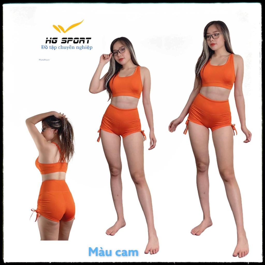 Đồ tập Gym Yoga Nữ Áo Bra Kèm Mút Quần Đùi Dây rút Hg Sport BD106