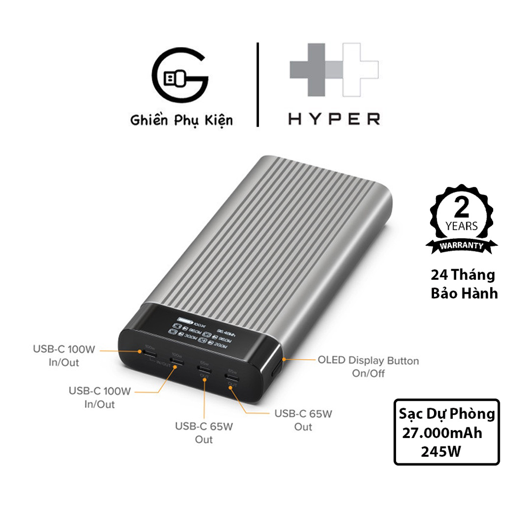 Pin Sạc Dự Phòng HYPERJUICE 245W 27000 MAH 4 USB-C - Hàng Chính Hãng