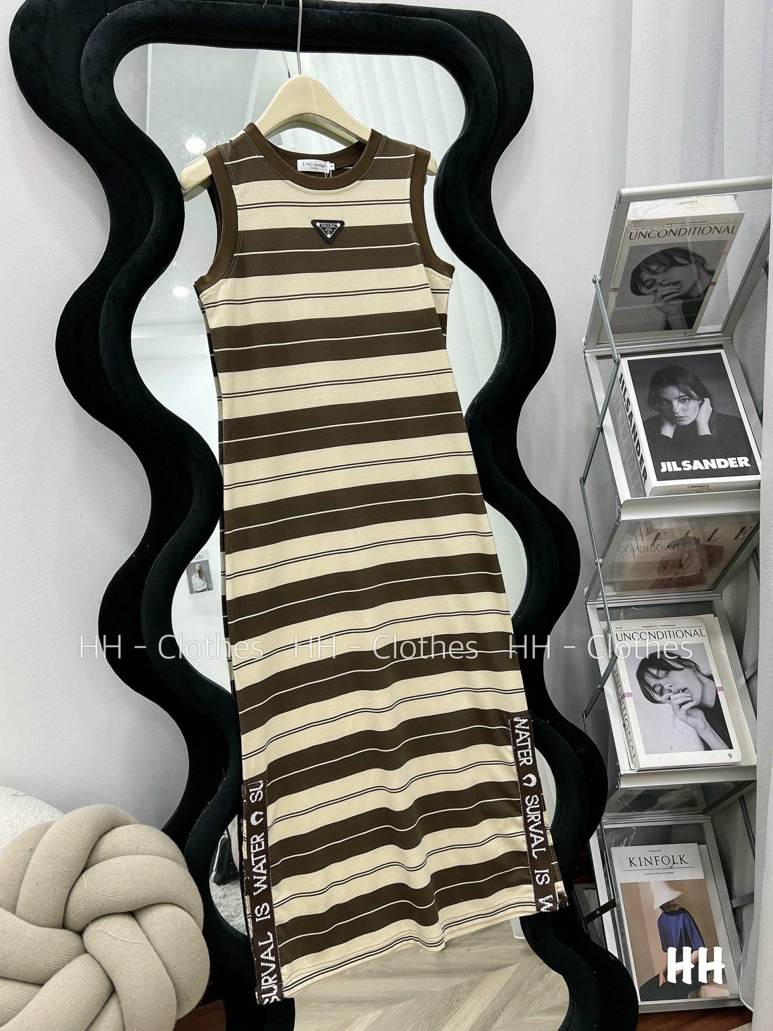VÁY ĐI CHƠI, VÁY MAXI, VÁY SUÔNG KẺ NÂU XẺ CỰC KUTE