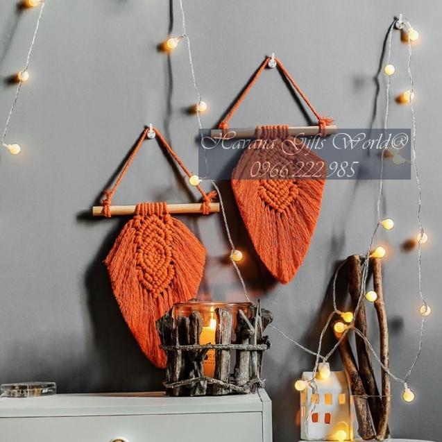Lá Macrame Trang Trí Treo Tường Macrame Tết Lá 2 Màu Trắng Cam Đất Nổi Bật