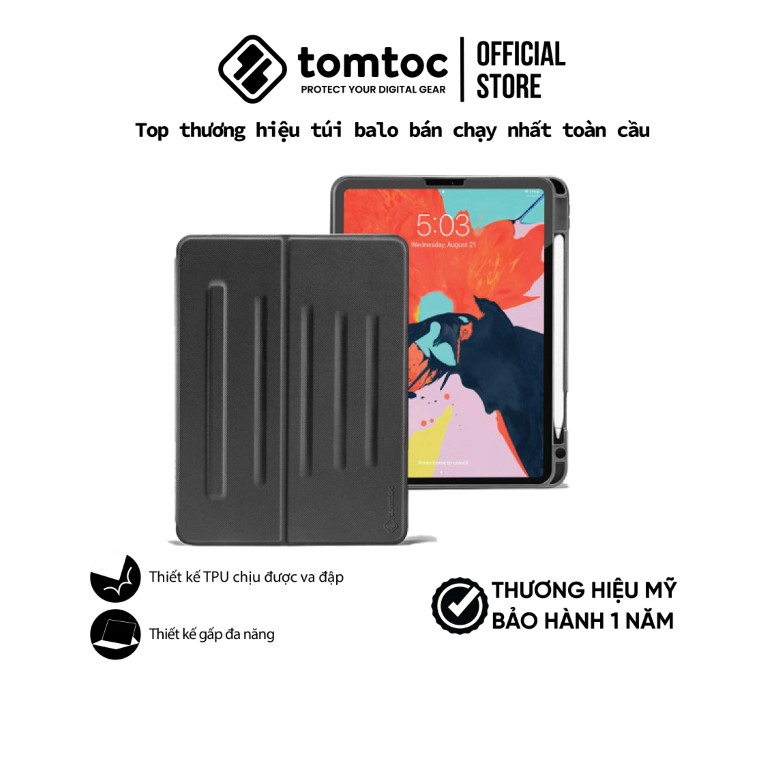 BAO DA TOMTOC  TỪ TÍNH ĐA GÓC  HỖ TRỢ SẠC KHÔNG DÂY APPLE PENCIL FOR IPAD PRO 12.9INCH 2020 Hàng Chính Hãng – B02-002D-2020