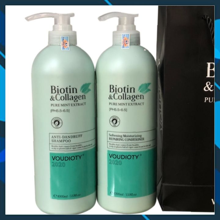 BỘ DẦU GỘI XẢ VOUDIOTY ANTI-DANDRUFF BIOTIN &amp; COLLAGEN XANH MỀM MƯỢT NGĂN GÃY RỤNG CHO TÓC &amp; DA ĐẦU GÀU NGỨA 1000ML*2 [MẪU MỚI]