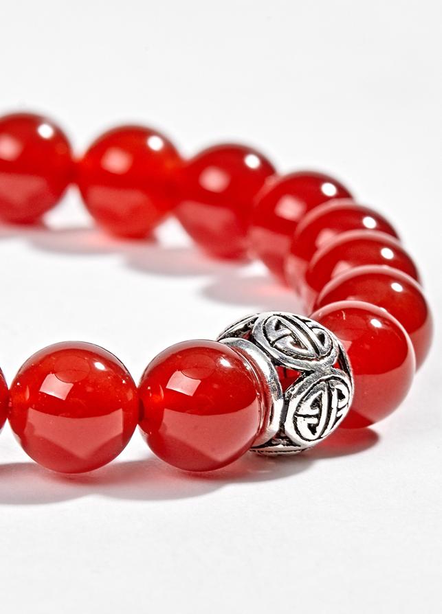 Vòng Đá mã não đỏ Đỏ Thiên Nhiên Phối Charm bạc