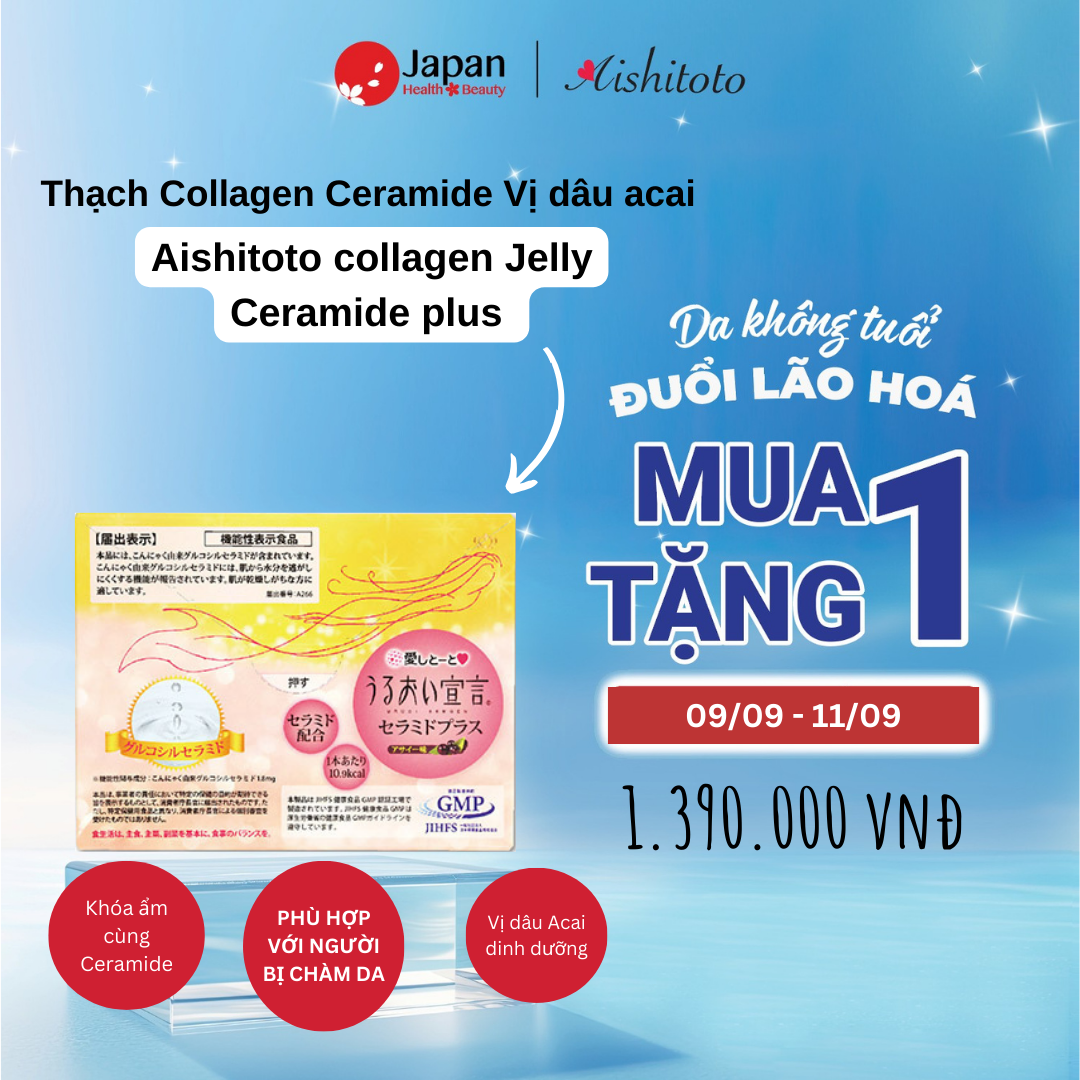 Thạch collagen Nhật Bản Aishitoto Collagen Jelly Ceramide Plus vị Acai 30.000 mg