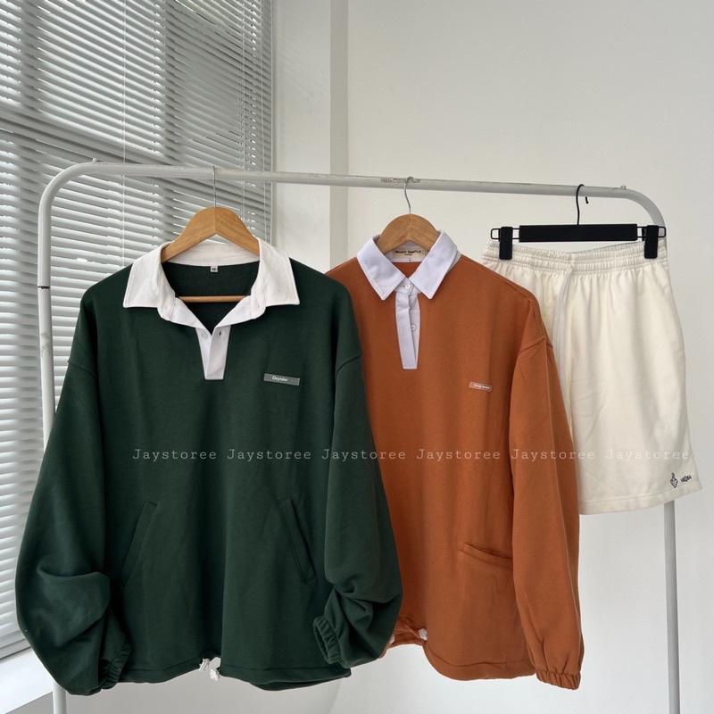 Áo Sweater Polo MOZY màu HỒNG/NÂU/ĐEN Phối Cổ Trắng Form Rộng Ulzzang Unisex Nam nữ unisex Áo Sweater có cổ