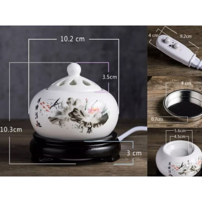 Lư Xông Đốt Trầm Hương, Tinh Dầu - Lư Gốm Sứ Xông Trầm Hương, Tinh Dầu Bằng Điện Có Hẹn Giờ