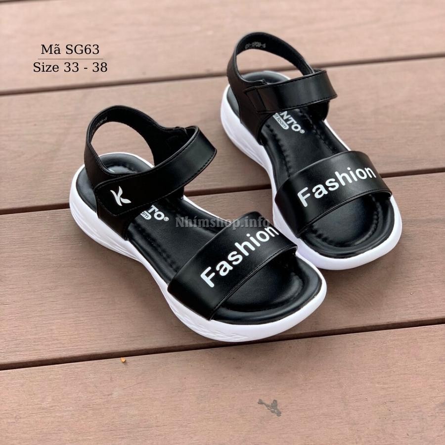 Dép sandal quai hậu bé gái KENTO quai ngang Fashione kiểu dáng thể thao năng động và cá tính, chất liệu da mềm êm, đế siêu nhẹ chống trơn màu đen cho trẻ em NHÍM SHOP SG63