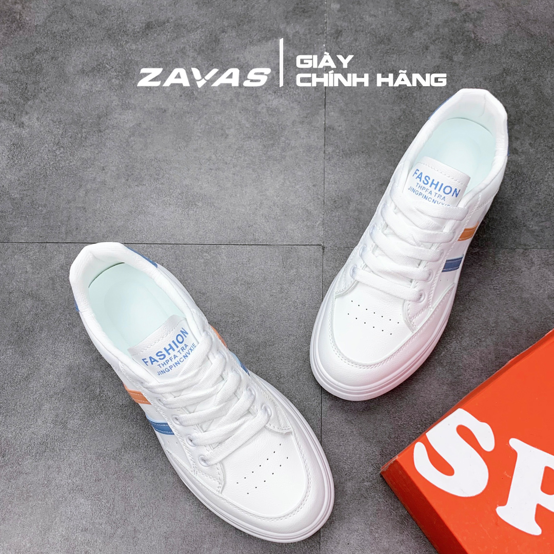 Hình ảnh Giày thể thao nữ ZAVAS đế cao 3cm màu trắng bằng da không bong tróc mang êm chân S411 - Giày Sneaker Nữ Chính Hãng