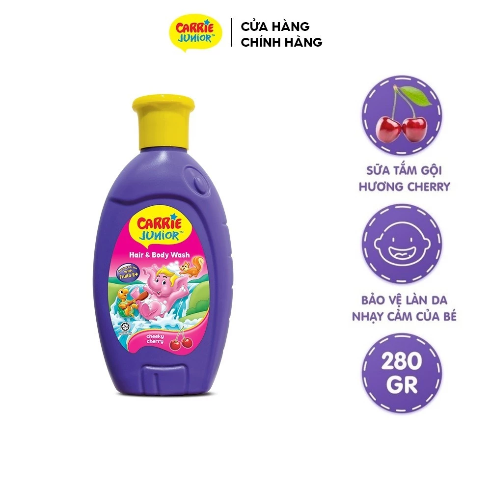 Chai Sữa Tắm Gội cho bé Carrie Junior hương trái cây thiên nhiên 280g