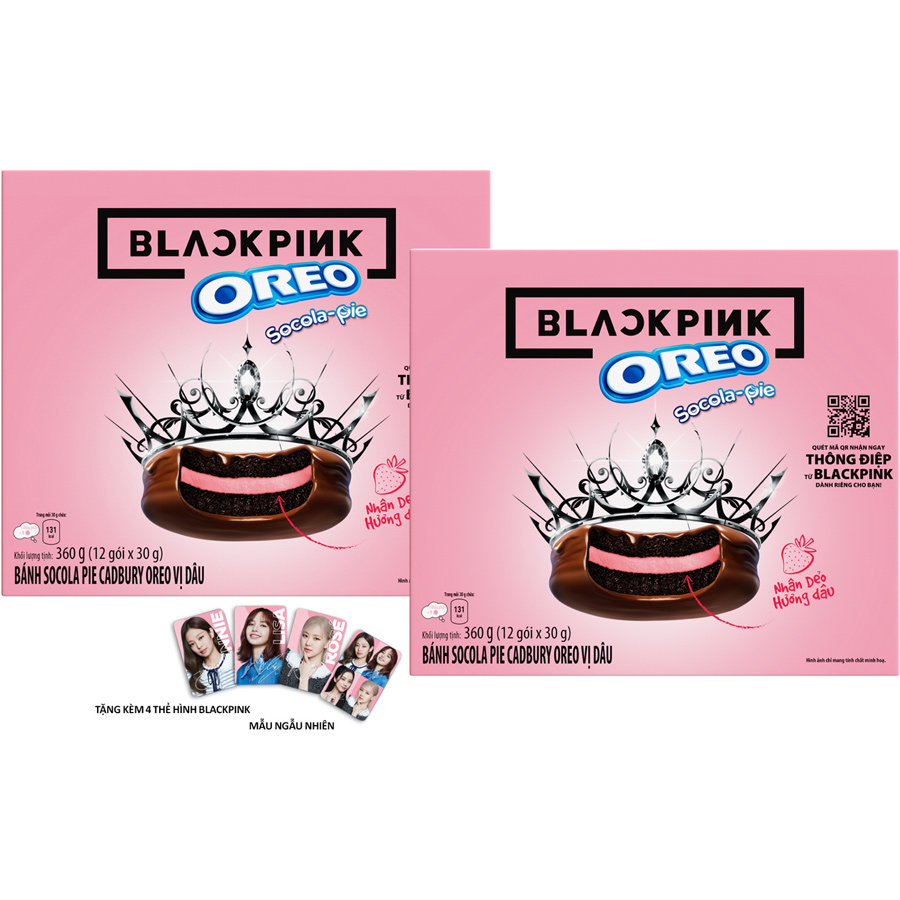 [Limited Edition] Combo 2 hộp Bánh OREO Pie BLACKPINK vị Dâu 2x360g (Tặng kèm 4 thẻ hình BLACKPINK)