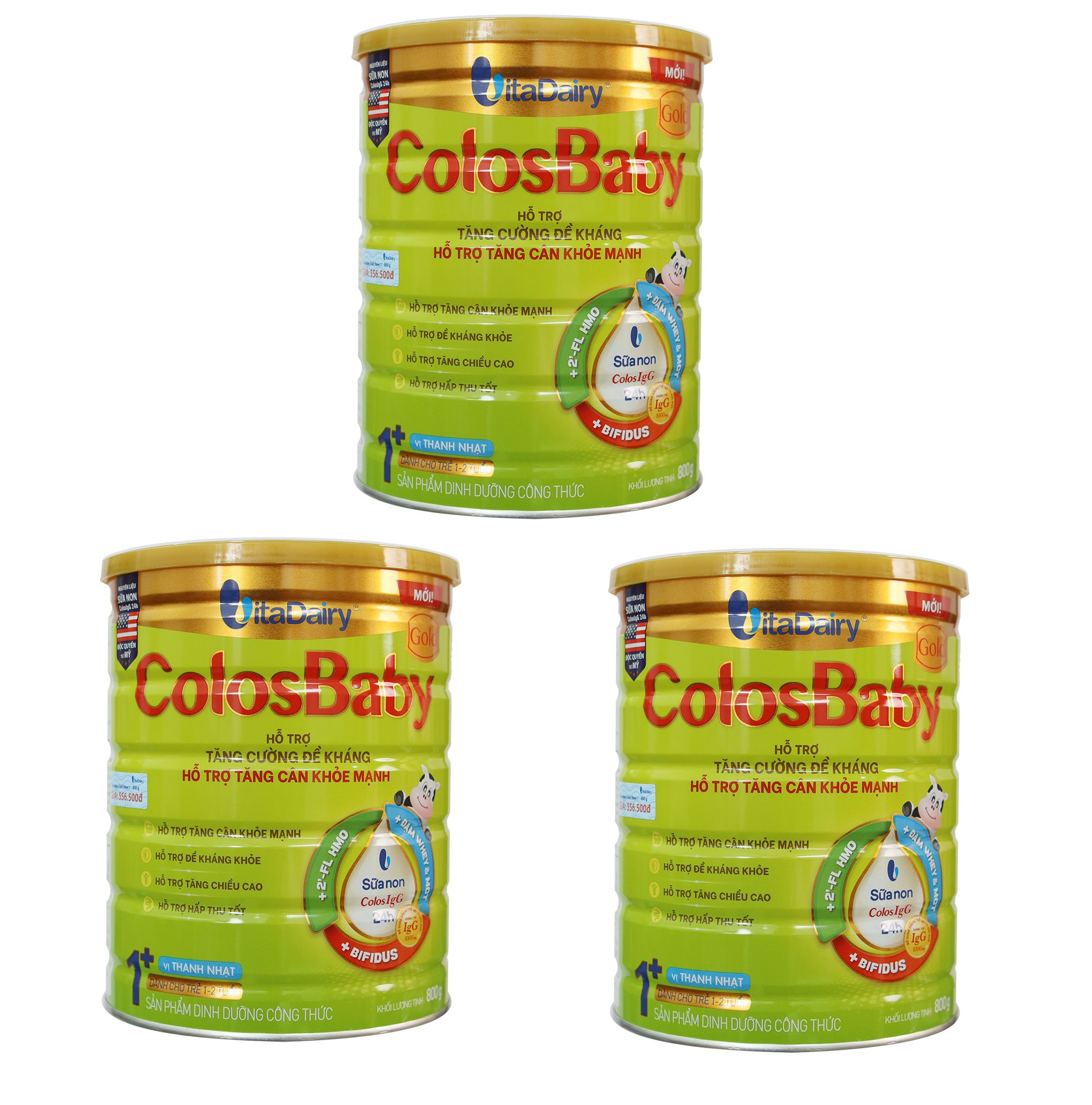 Combo 3 lon Sữa Công thức Colosbaby Gold 1+ Mới vị THANH NHẠT lon 800G (1-2 tuổi)