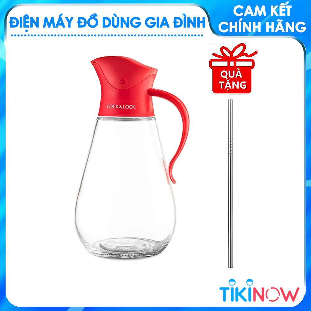 Bình Đựng Dầu Với Nắp Mở Tự Động Lock&amp;Lock CKO101BLK (550ml) - Hàng Chính Hãng, Thân Bình Bằng Thủy Tinh Chịu Nhiệt, Tặng Kèm Ống Hút Inox