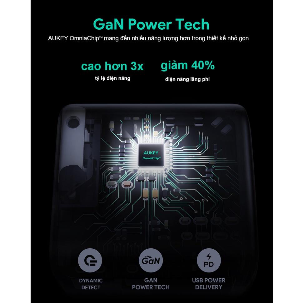 Củ Sạc Siêu Nhanh GAN AUKEY PA-B3 65W Sạc Mac 65W, PD 20W Cho iP 13 12 Pro 11 Pro XS - Hàng Chính Hãng